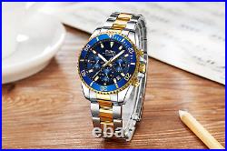 Mens Watches Chronograph Stainless Steel Waterproof Date Analog Quartz Watch Bus