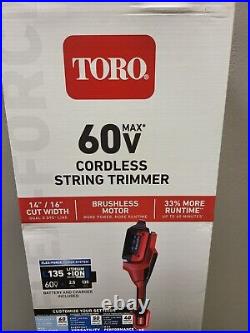 Toro 51830 60V Max Cordless String Trimmer Kit With Battery & Charger New Open Box